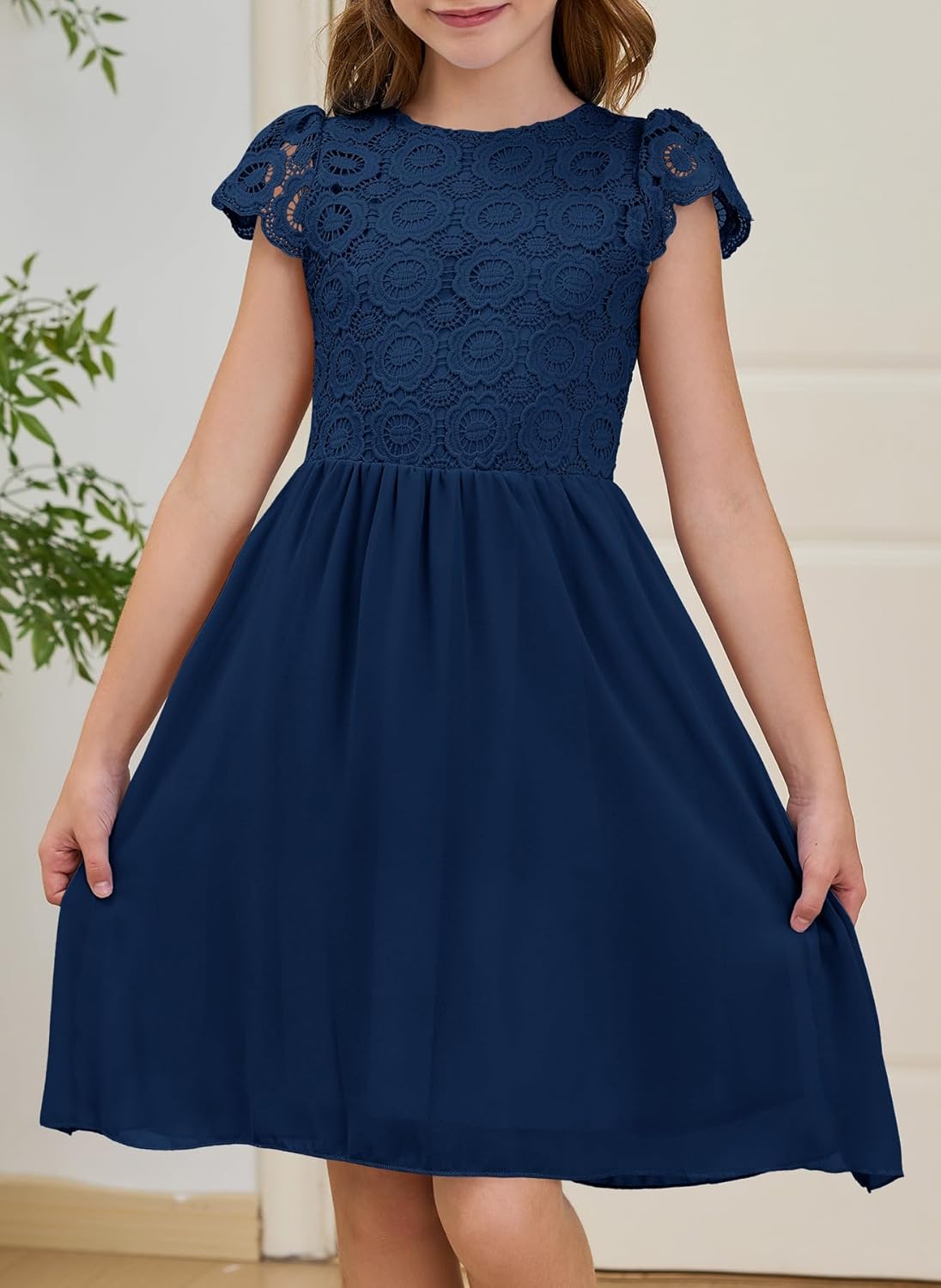 HOSIKA Summer Flower Girls Vintage Lace Chiffon A-Line Semi Formal Wedding Birthday Dress for 6-12 Years Kids - Image 4