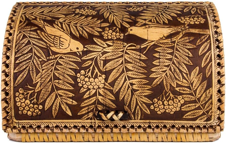 Birds Pattern Birch Bark Bread Box, Large Capacity Bread Storage Bin, Bread Box for Kitchen Counter, Large Capacity Bread Storage Container