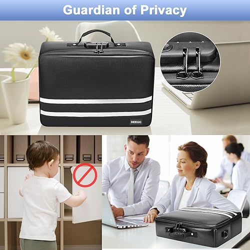 Miniatura 4 de DEEGO Bolsa de documentos ignífuga con cerradura, organizador de documentos importante, impermeable, caja organizadora de archivos, caja de