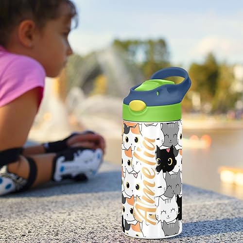 Miniatura 6 de Cute Cat Kitten - Botella de agua aislada personalizada con pajita, botella de agua al vacío de acero inoxidable personalizada para viajes y deportes
