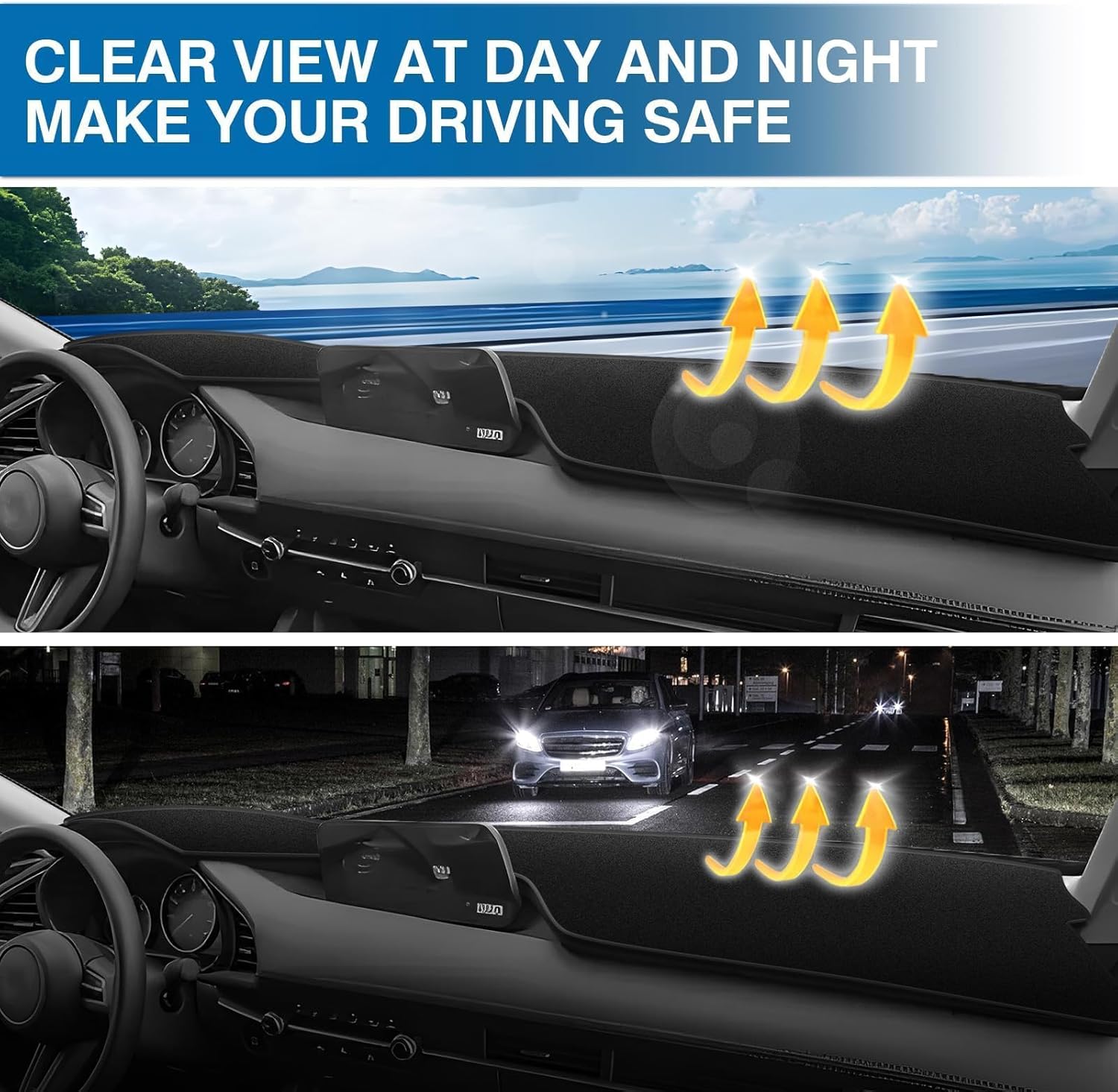 KUST Black Dash Cover for Mazda3 Hatchback, Sedan 2019-2024 2025 2026 (Without HUD) Polyester Dashboard Cover Non-Slip Center Console Dash Cover Interior Accessories for Mazda3 Custom Fit No Glare