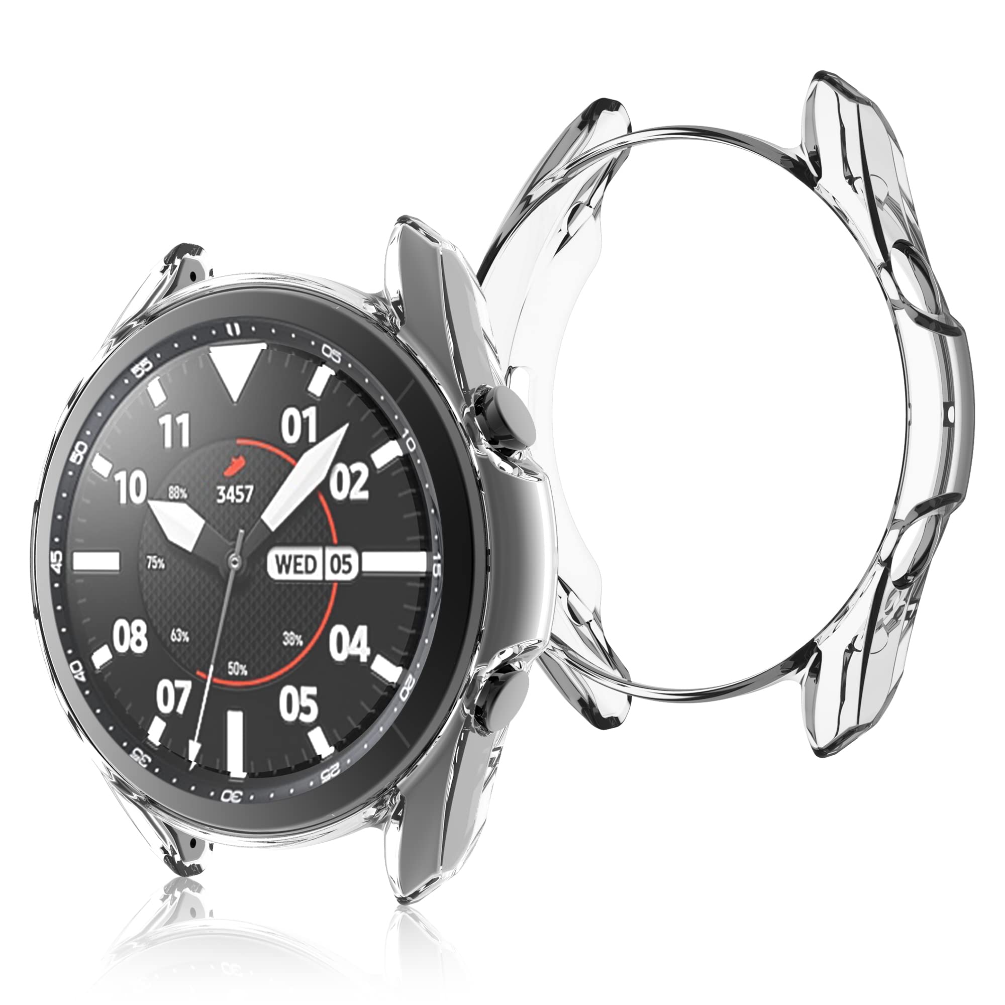 [2-Pack] RICHONE Protector Case Compatible with Samsung Galaxy Watch 3 45mm Cover, Soft TPU Bumper Ultra Thin Protective Frame (Clear+Clear, 45mm)