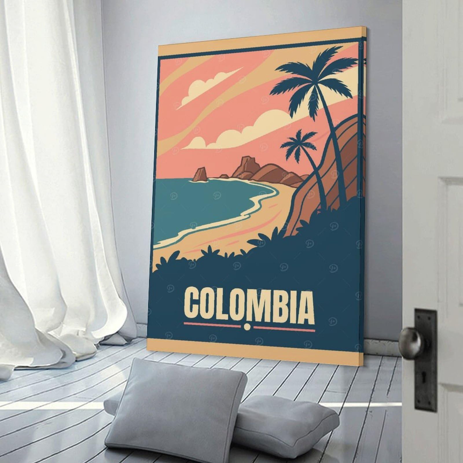 Junmoney Colombia Travel Canvas Wall Picture, 24x36inch(60x90cm), for Flats, Guest Rooms Or Compact Rooms, An Easy Choice for New Home Styling