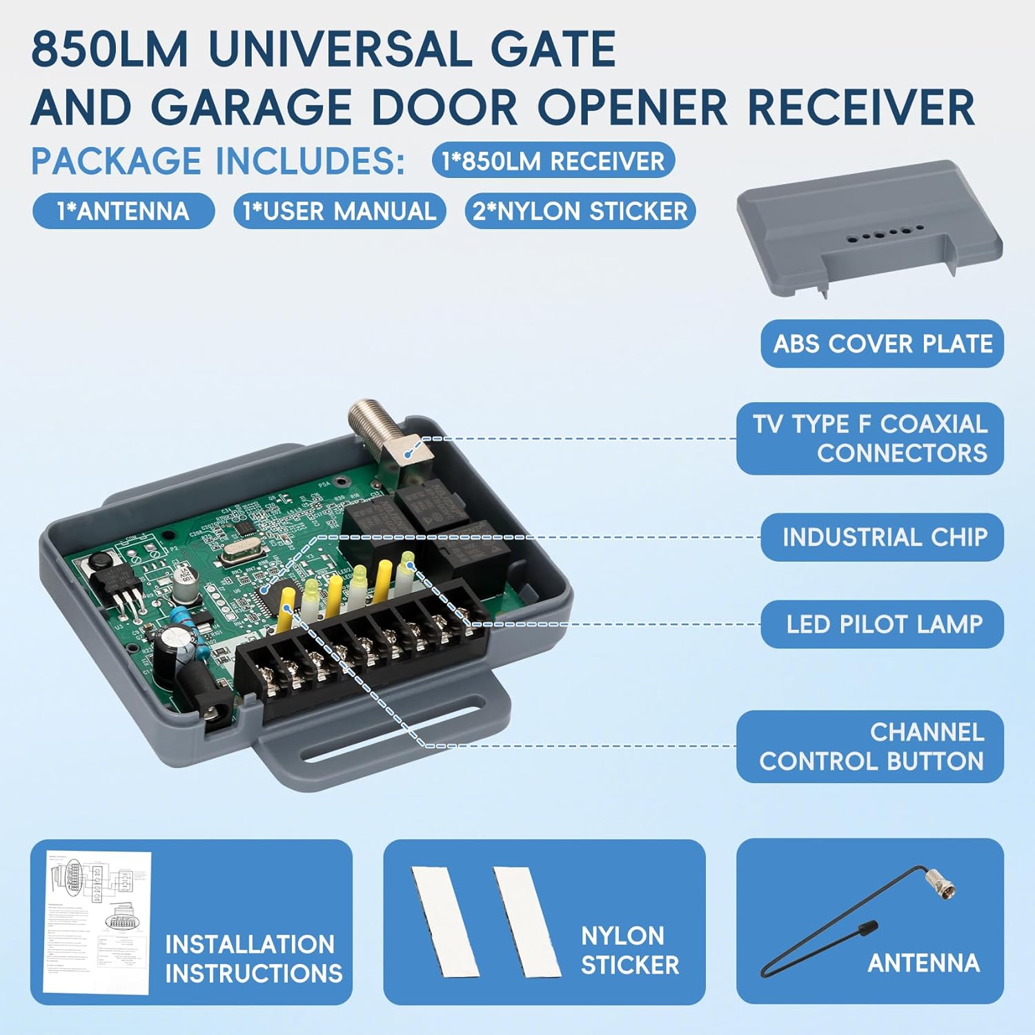 for liftmaster 850LM Universal Gate and Garage Door Opener Receiver, Compatible with Most Gate and Commercial Door Operators, 3 Channel Designed for Commercial Buildings
