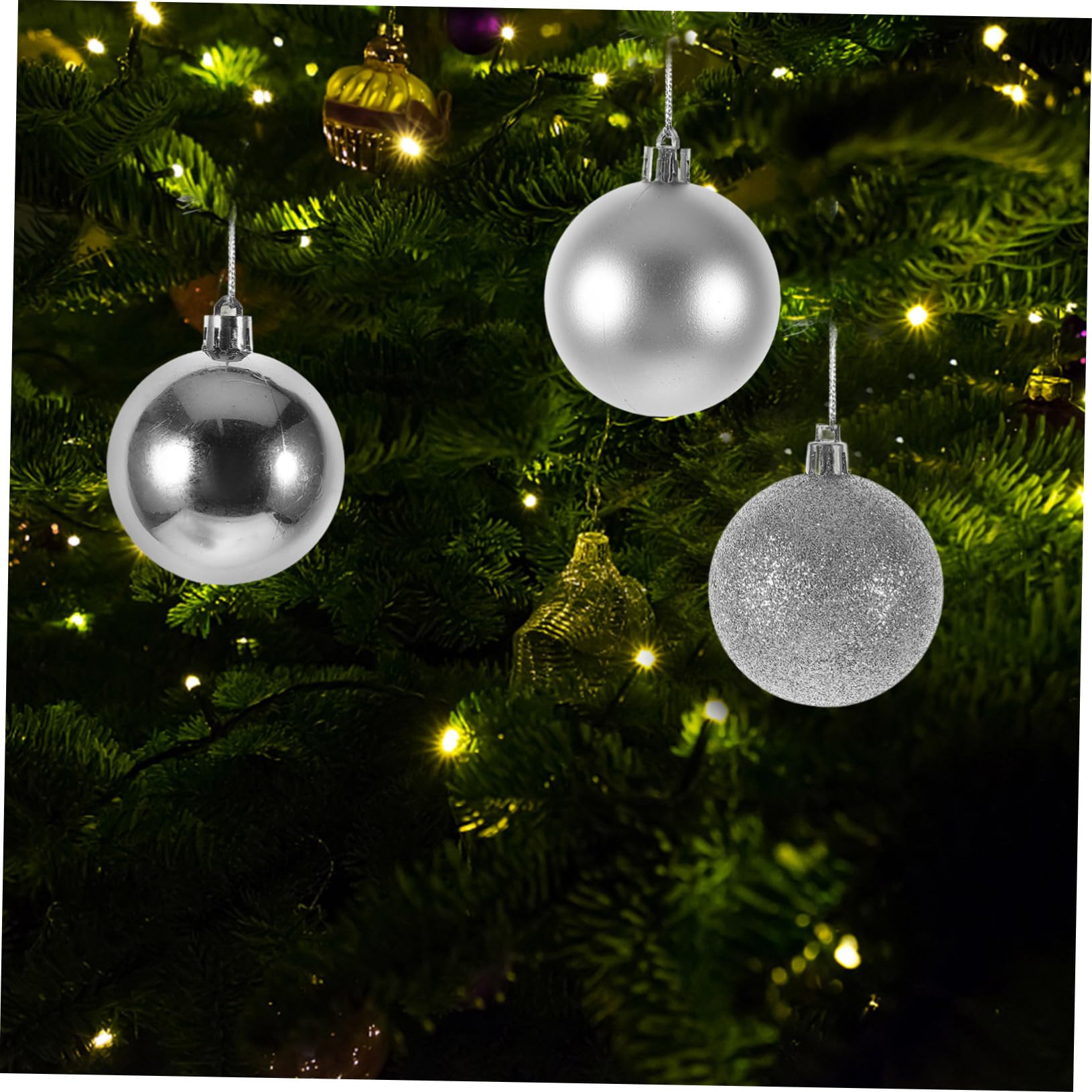 ABOOFAN Boules De Noël Suspendues Argentées 6 Cm en Plastique Plaqué Décoratives pour Sapin De Noël Maison Bureau Fête Festive