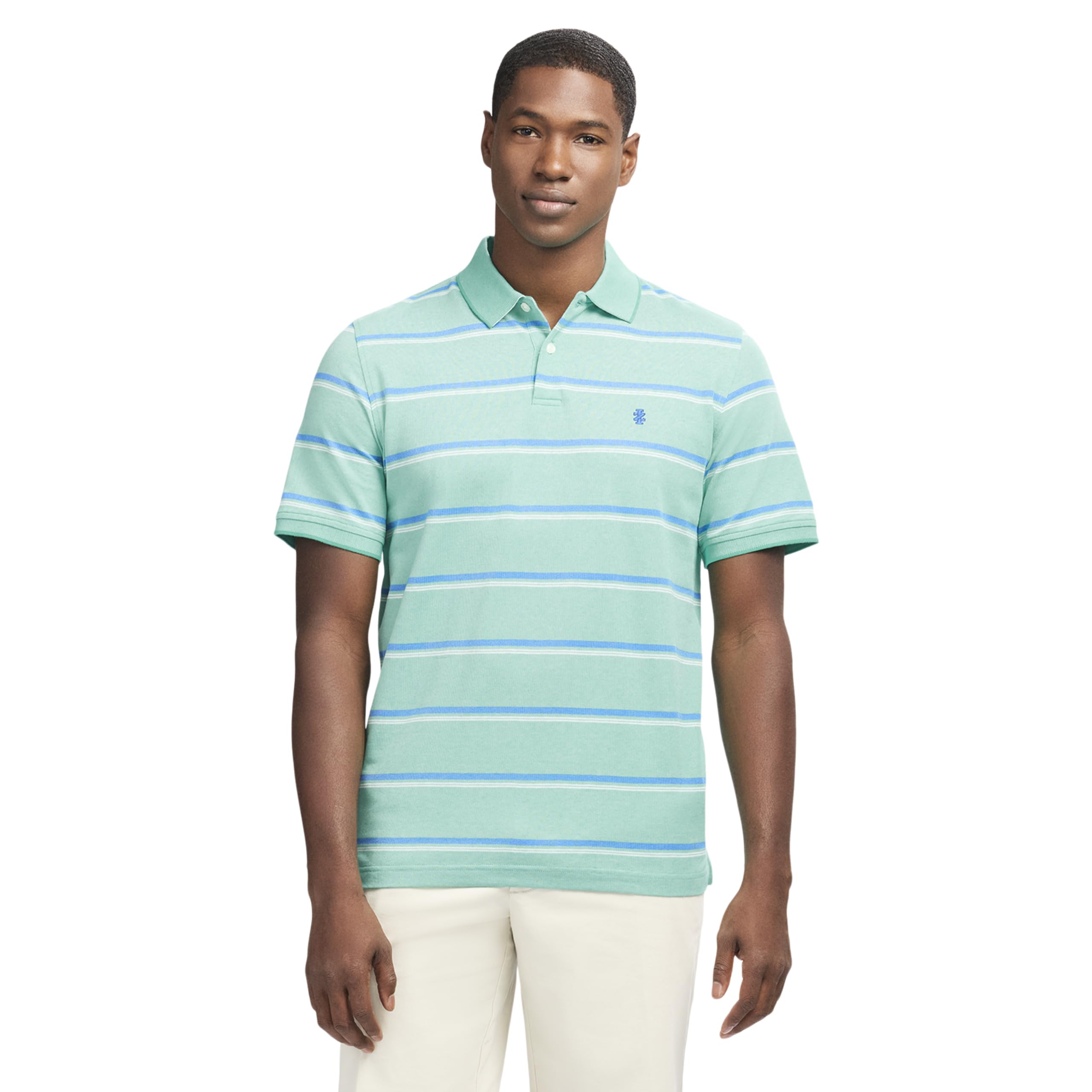 Izod Men's Advantage Performance Short Sleeve Stripe Polo Shirt, Billiard, XL