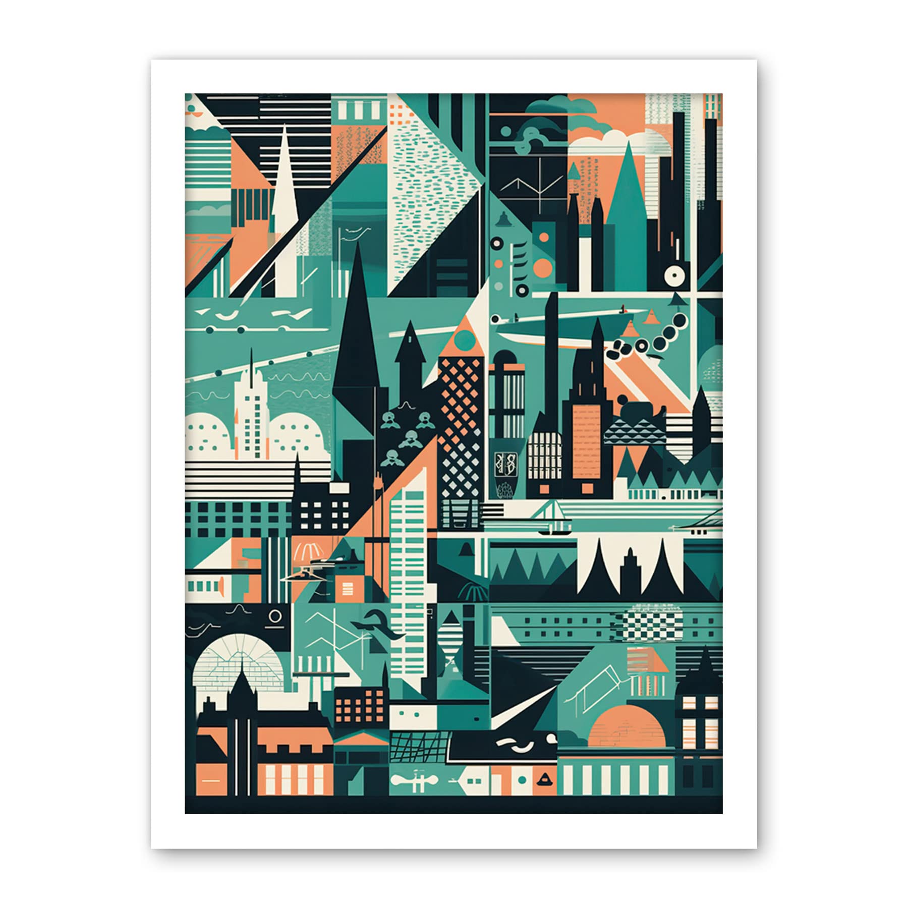 Artery8 Modern Abstract Geometric Dundee Cityscape Design Artwork Framed Wall Art Print 18X24 Inch