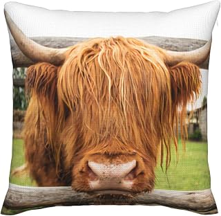 Highland Cattle Cow Imitation Linen Throw Pillow Covers Decorative 18"X18" Pillowcase Square Cushion Covers For Home Sofa Bedroom Livingroom