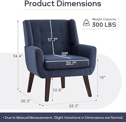 Miniatura 2 de HUIMO - Silla Accent para sala de estar, sillón tapizado con botones decorativos, sillas de sofá de tela de lino para dormitorio, sala de estar,