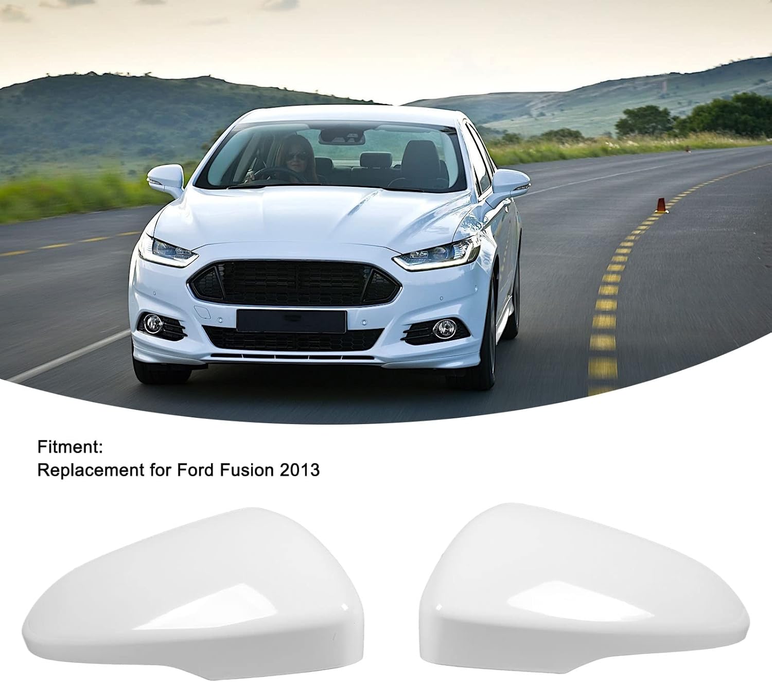 KIMISS 2PCS Car Rear View Mirror Cover for Fusion, Exterior Wing Mirror Protective Cap, Side Mirror Cover Replacement, Black ABS Plastic, Easy Installation