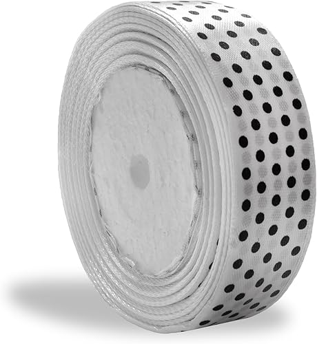 Cinta de 1 pulgada blanca con lunares negros para manualidades, cinta de regalo, cinta de satén sólida, rollo de cinta sólida de 1 pulgada x 25