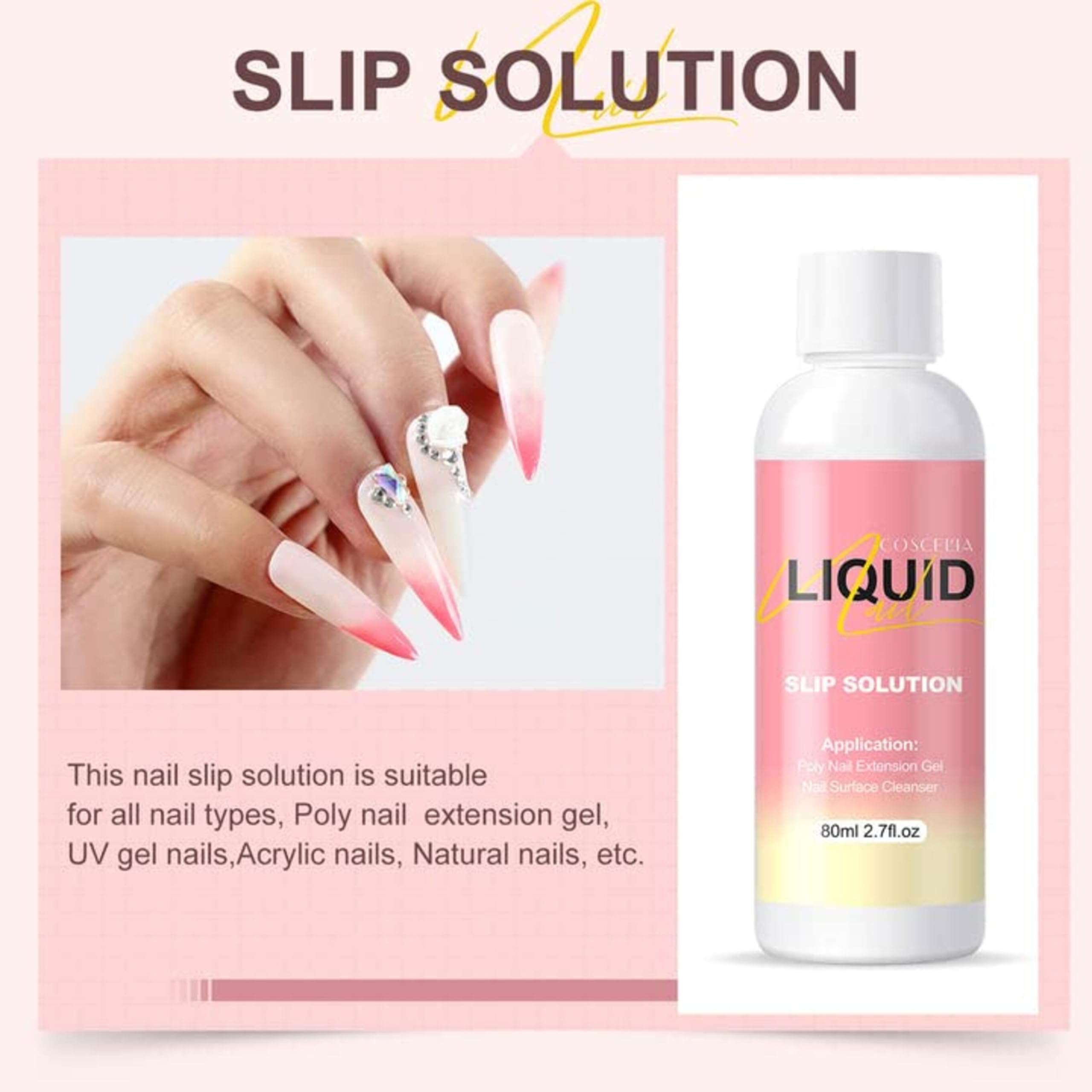 Kiyaan Nail Extension Gel Solution, Quick Poly Gel Slip Solution,Nail Extension Gel Liquid Solution, Nail Gel Liquid Extension Nail Gel Builder Liquid,for Nail Art DIY Nail Contains 80ml 1