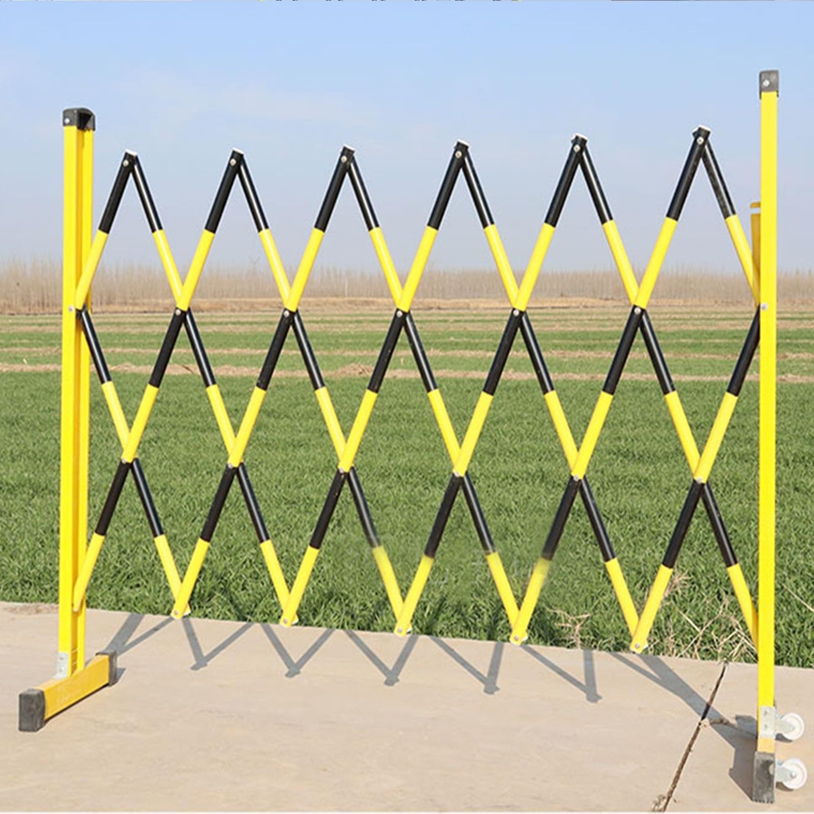 Barrière de sécurité mobile extensible en fibre de verre jaune et noire pour chantier