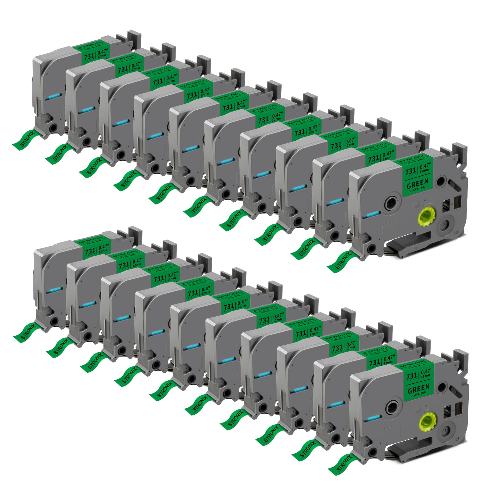 20x Nastro di Etichette Compatibile con Brother TZe-731 Ub-731 Byz-731 TZ-731 12mm x 8m Nero su Verde con PT-1010 D400 H105 H100R H107 H100LB D200 1000