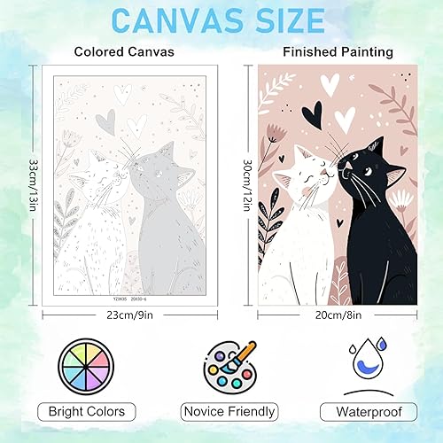 Miniatura 4 de Jethami Paquete de 6 pinturas por números para adultos principiantes, fácil de pintar con gato negro, kit de arte de lienzo para decoración de pared