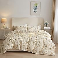 Vista 20 de AMWAN Juego de funda de edredón con estampado floral de estilo jardín, ropa de cama de algodón suave con hojas, para niños y niñas, botánica