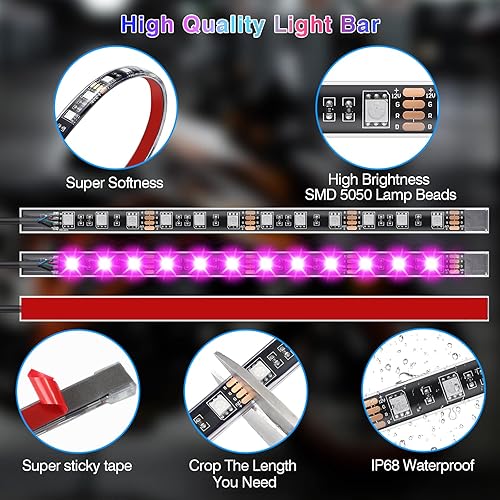 Miniatura 7 de LD DARKEAGLE Kit de 18 luces LED para motocicleta con señal de giro de luz de freno, luces LED subterráneas para motocicleta con control remoto