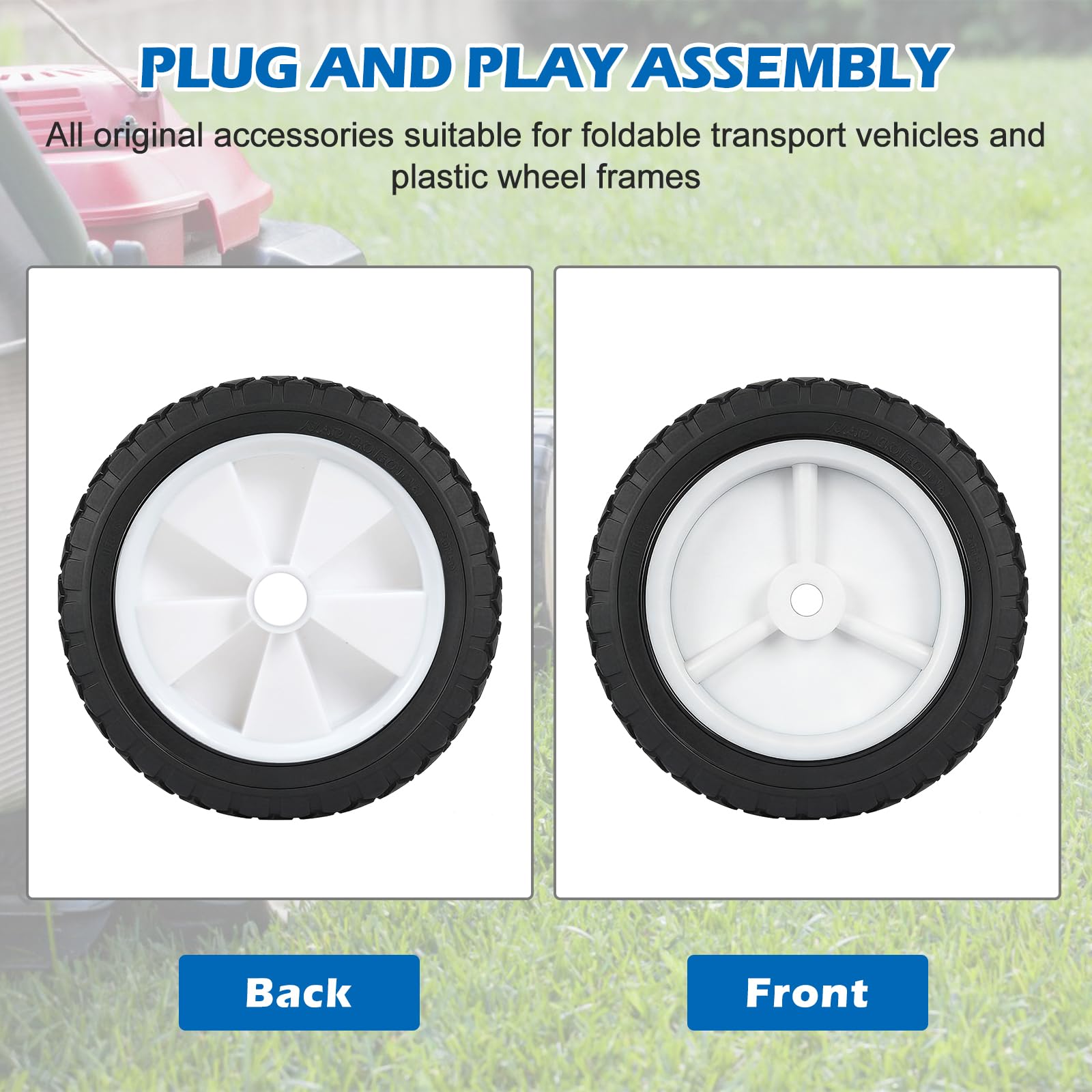 2 ruedas de goma, ruedas de goma de 175 mm de diámetro, rueda de repuesto de 7 pulgadas, eje de 13 mm, ancho de 35 mm, rueda de plástico para barbacoa, carro, tractor cortacésped, remolque
