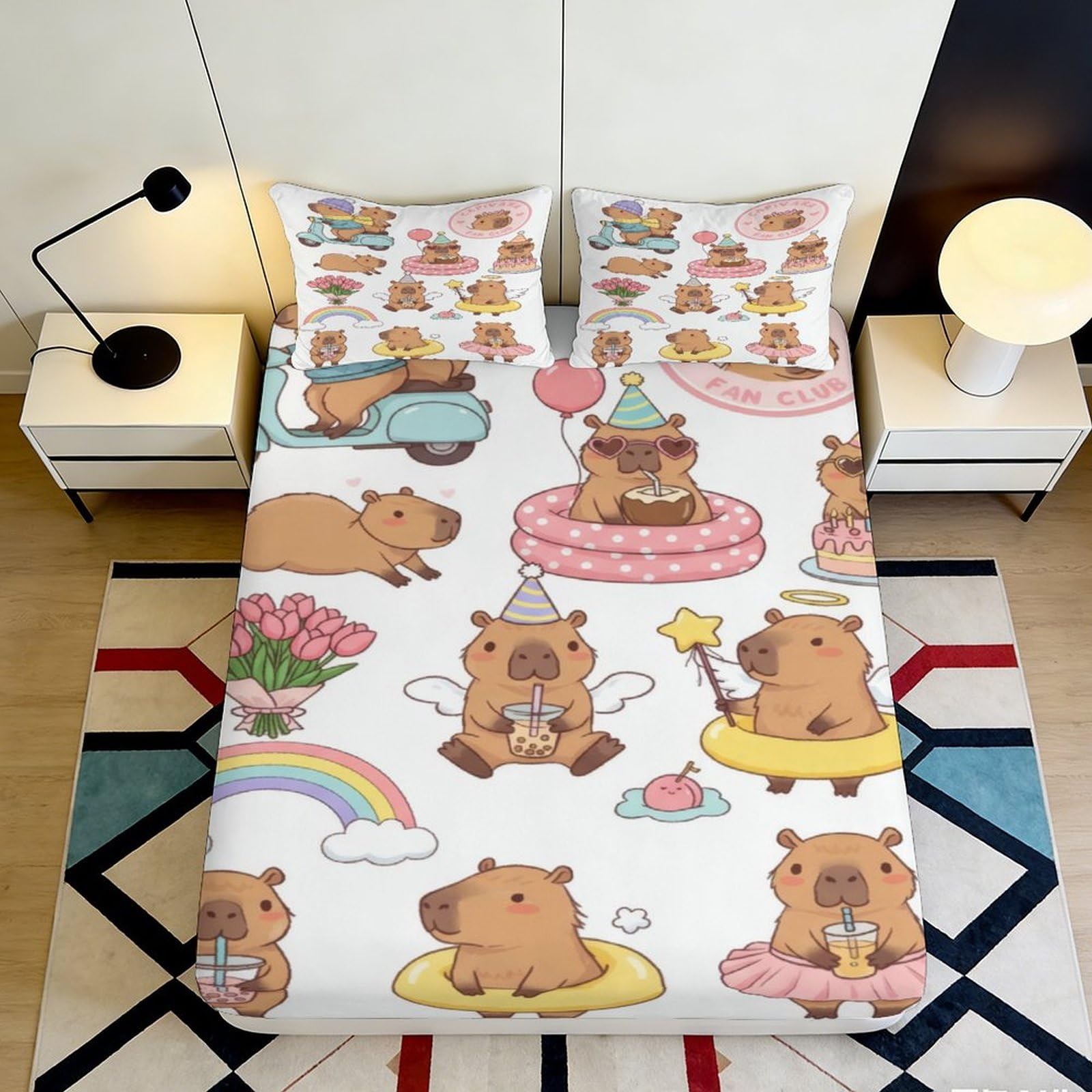 3D Printed Cartoon Capybara Fitted Sheet Microfiber Soft Breathable Party Pool Mattress Cover Bedroom Decor 90x200x25cm
