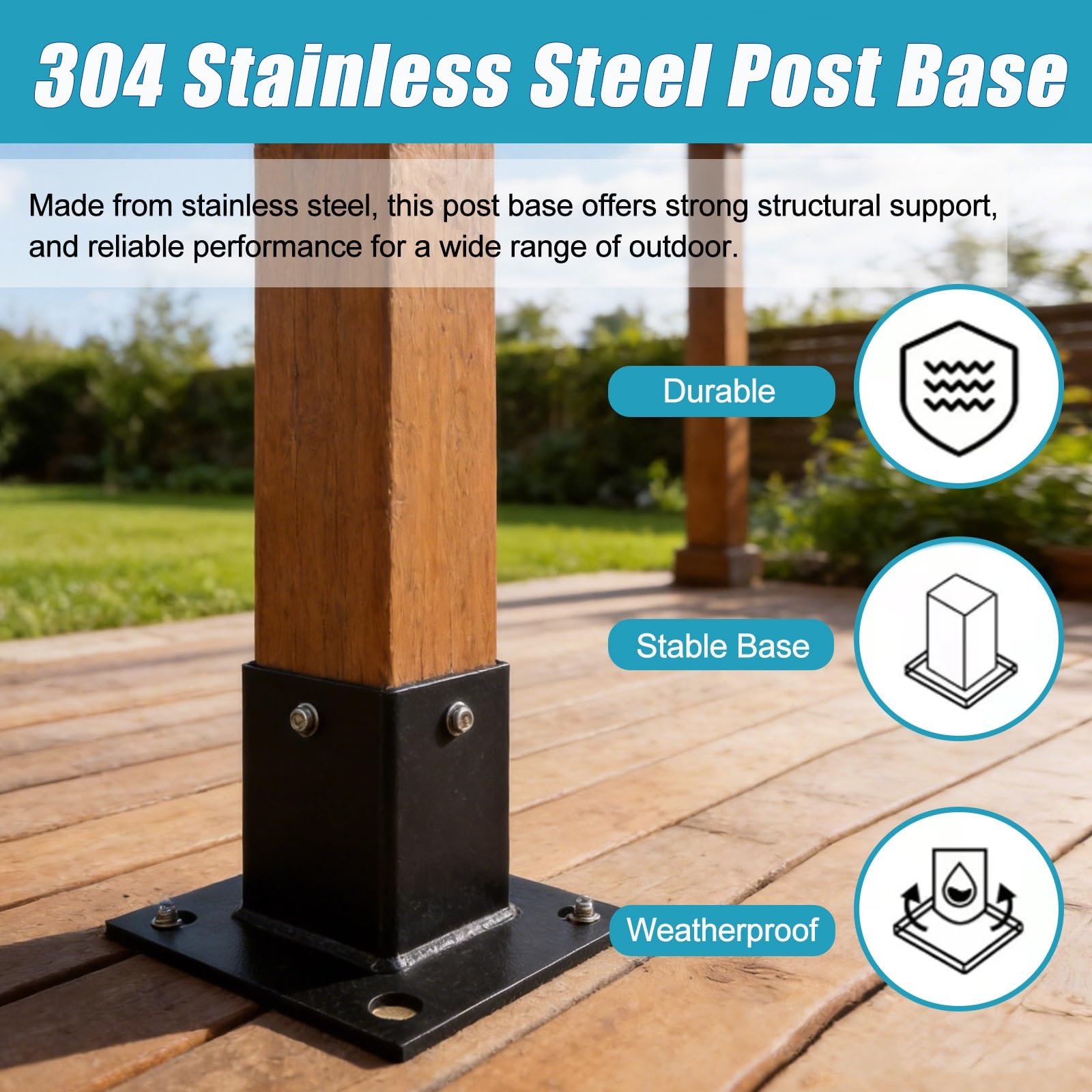 4 Pack Soporte poste gazebo negro con pintura polvo kit montaje | Soporte de poste resistente y resistente al óxido buzones/cubiertas/herrajes construcción exteriores(71x71mm/2.8x2.8")