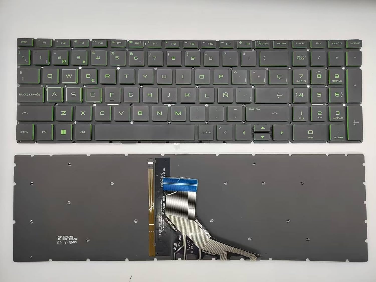 Laptop Replacement Spanish Layout Keyboard for HP Pavilion Gaming 15-cx 15-dk 15-ec 17-cd 15-DA 15-DB 15-DR 15-DW 15-DU 15-DY 15-EF 15-GW 15-CR 250 G7 255 G7 15S-DU 15s-DY 15s-EQ 15s-FQ Green Backlit
