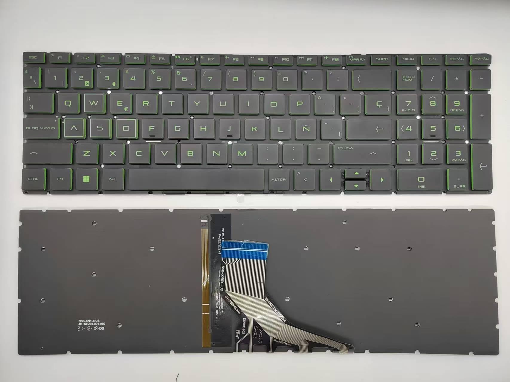 Laptop Replacement Spanish Layout Keyboard for HP Pavilion Gaming 15-cx 15-dk 15-ec 17-cd 15-DA 15-DB 15-DR 15-DW 15-DU 15-DY 15-EF 15-GW 15-CR 250 G7 255 G7 15S-DU 15s-DY 15s-EQ 15s-FQ Green Backlit