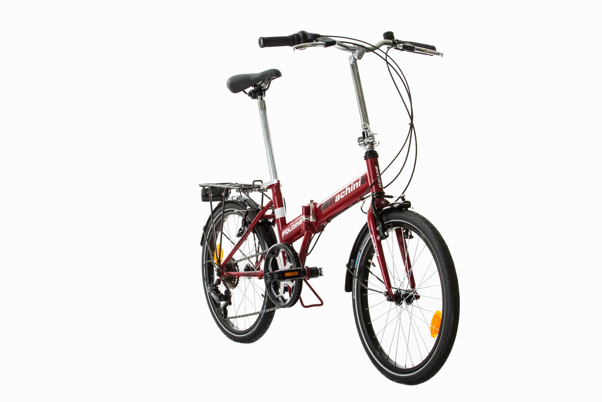 Multibrand PROBIKE Pieghevole 20 pollici, bicicletta pieghevole a 6 marce, bicicletta da uomo e ragazzo, parafanghi, adatto a partire da 155 cm - 185 cm (rosso/bianco)