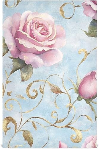 Juego de 6 toallas de mano decorativas con diseño de rosas y hojas doradas, color pastel, estilo retro, para la cocina, 28 x 18 pulgadas