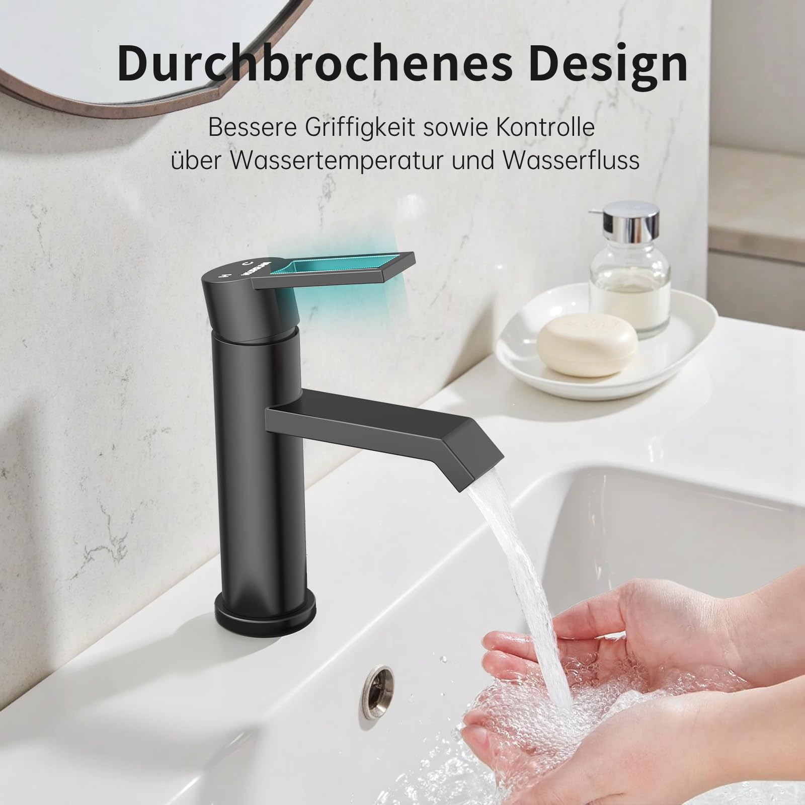 Wasserhahn Bad Waschtischarmatur Schwarz Matt, HURRAN Waschtischarmaturen Wasserhahn Badezimmer, Edelstahl Einhebelmischer für das Badezimmer, Moderne Waschbeckenarmatur für die Toilette RV Spüle