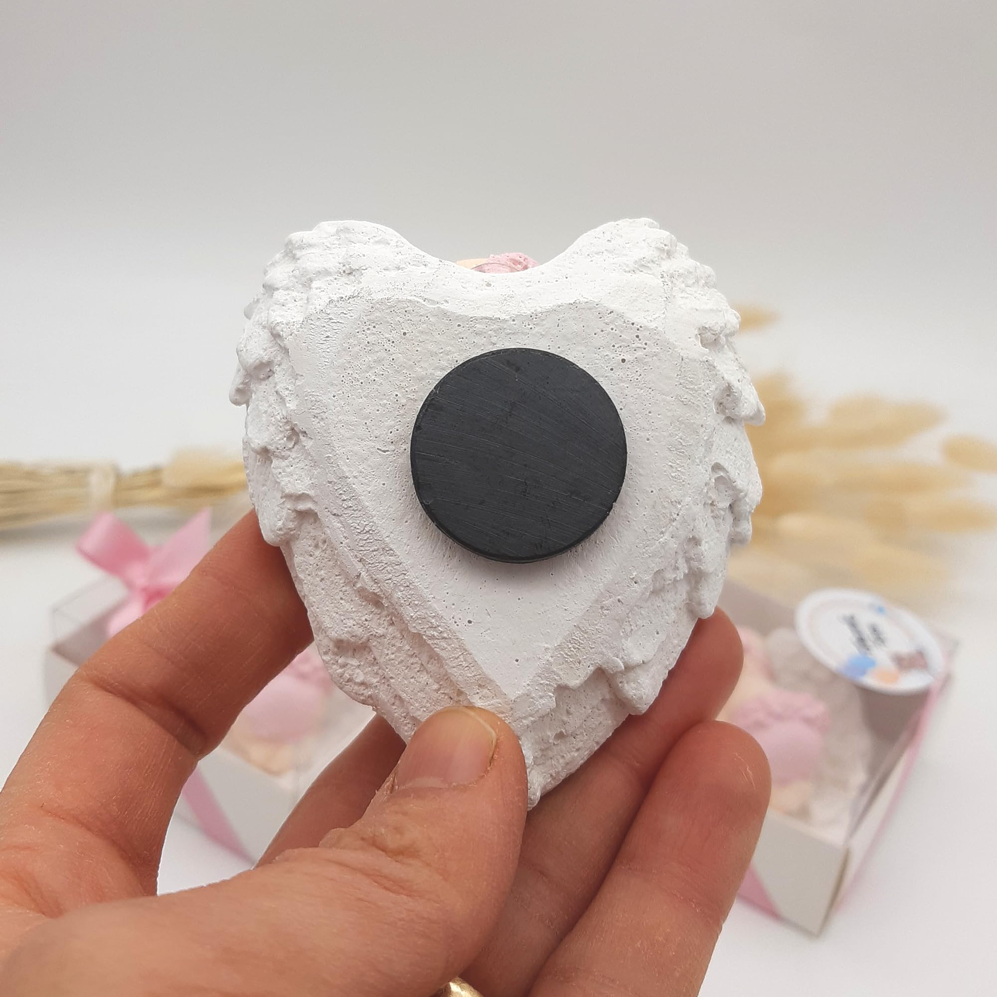 detalles bautizo para invitados, recuerdos bautizo 40 piezas niña niño bebe de piedra imanes detalles comunion para invitados, regalos originales bautizos para recien nacido (Bebé rosa ala blanca)
