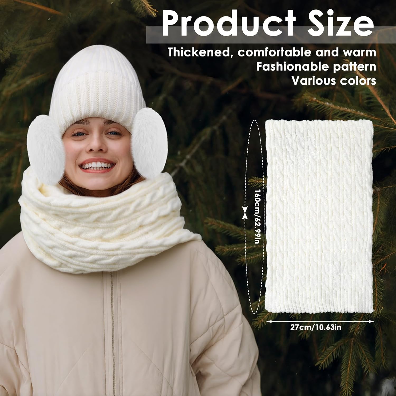 24 Pcs Winter Hat Scarf Gloves and Ear Warmer Set for Women, Knit Beanie Scarf Touch Screen Gloves Plush Earmuffs - Image 2