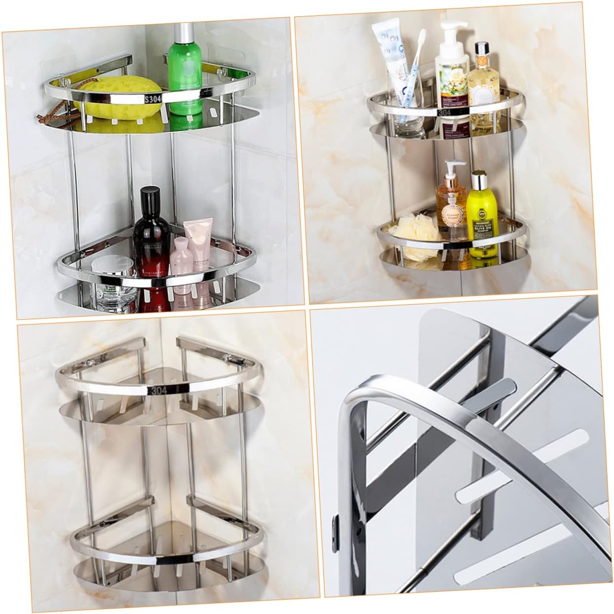 Alipis Stainless Steel Double Layer Triangle Storage Mounted Bathroom Shelf Unit with Hollow Out Design for Efficient Drainage for Easy Installation