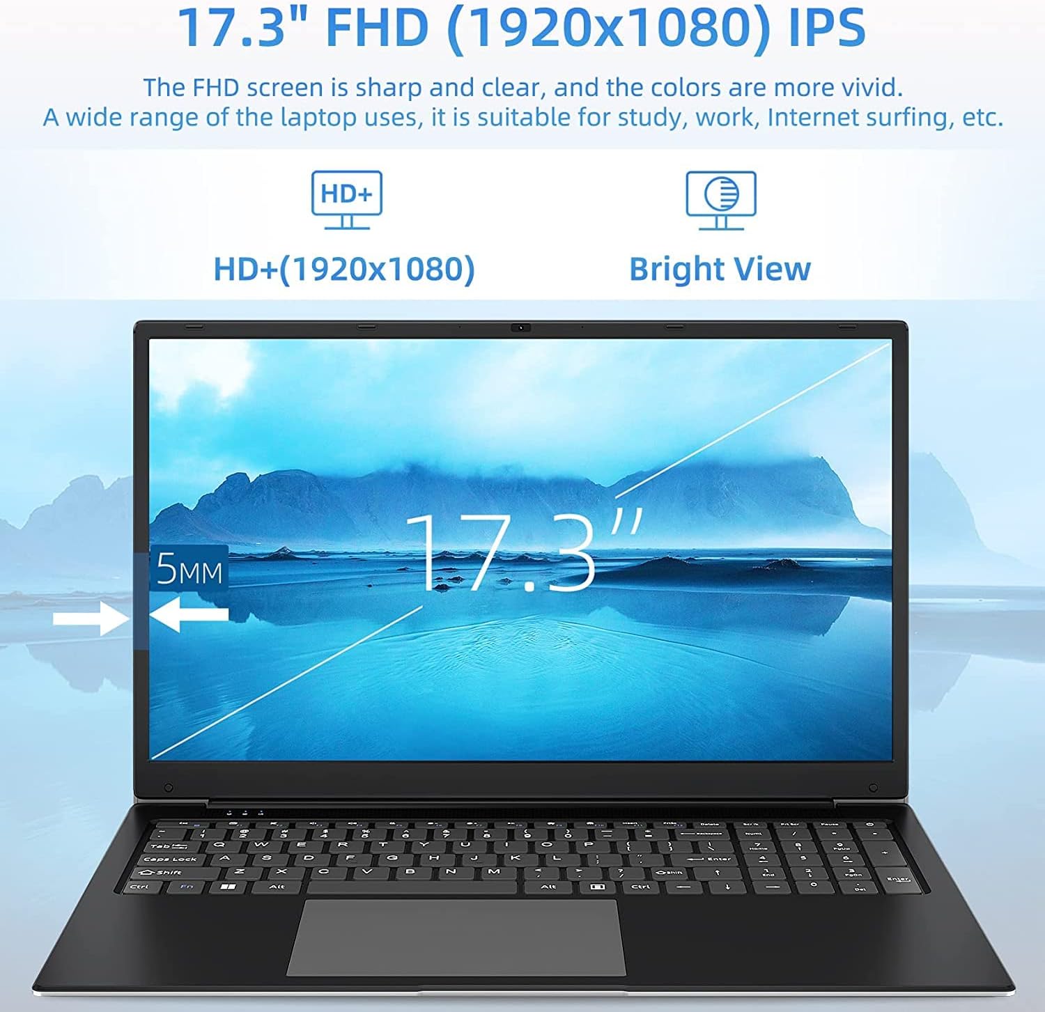 SGIN 17 Inch Laptop, Windows 11 Laptops with IPS Display, 4GB RAM 128GB SSD Computer, Intel Celeron Quad Core J4105(Up to 2.5 GHz), Mini HDMI, Webcam, Dual Wi-Fi, 512GB Expansion