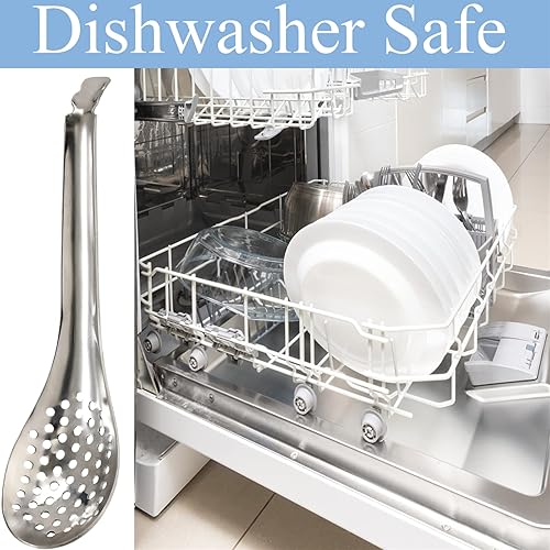 Miniatura 5 de DEAYOU 10 cucharas ranuradas para servir, cuchara perforada de acero inoxidable 1810, cuchara de esferificación de 6.5 pulgadas, cucharas pequeñas