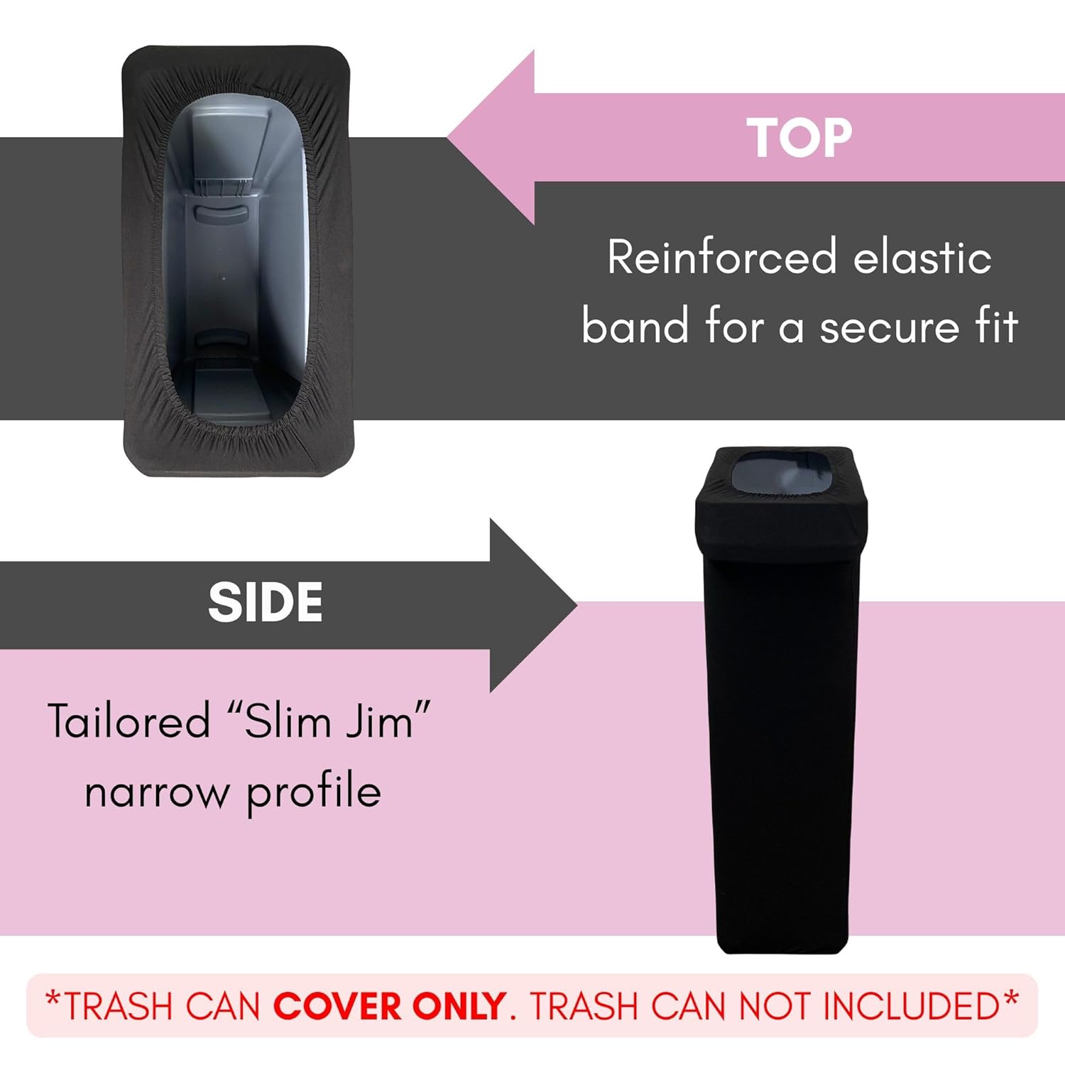 YOUR CHAIR COVERS - 23 Gallon Black Spandex Slim Jim Narrow Trash Can Cover – Wrinkle-Resistant, Stretchable, and Stylish for Events and Commercial Use (Cover ONLY, Trash CAN NOT Included)