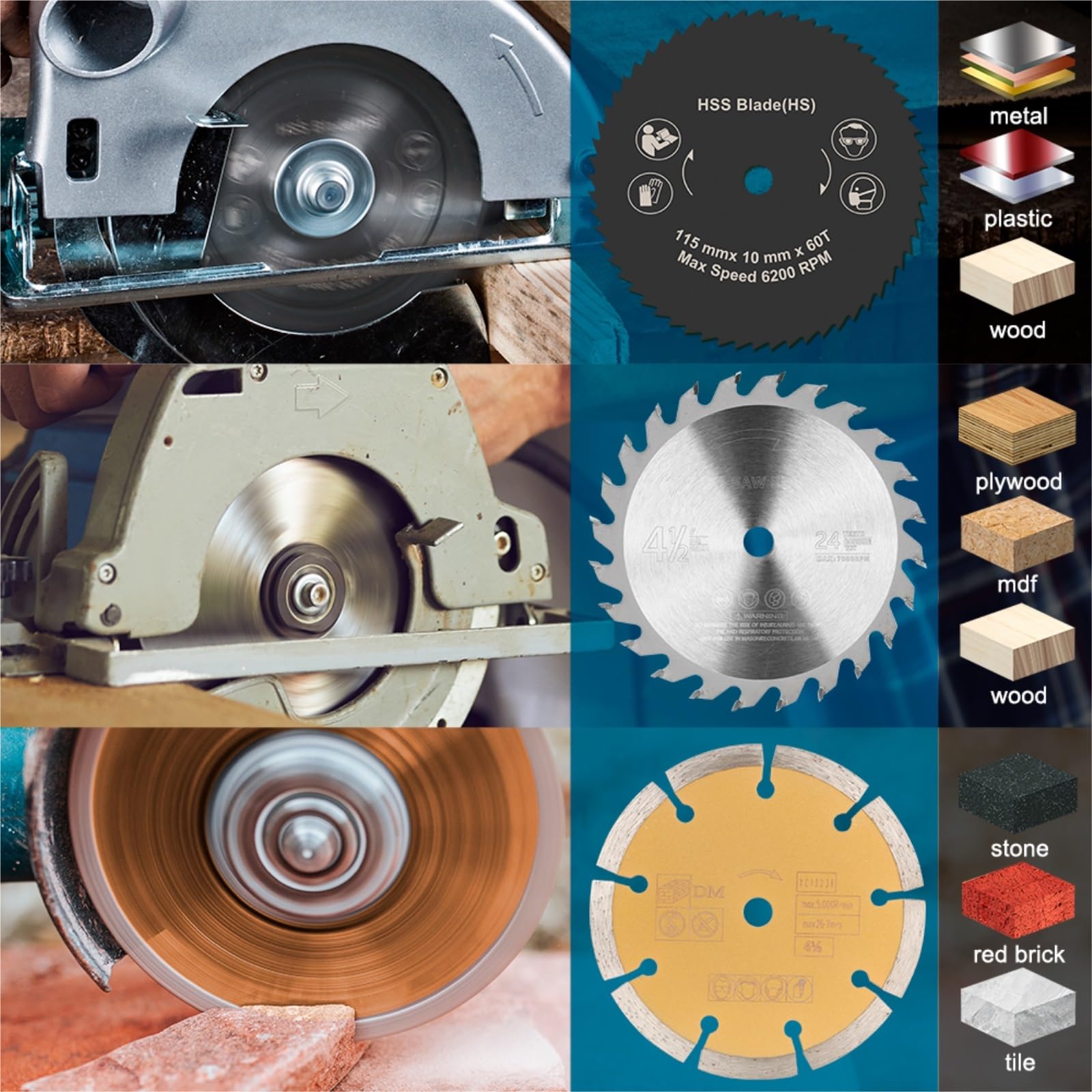 Brzeszczot do cięcia metalu 1/4 sztuk 115 * 10mm brzeszczot do drewna z końcówką węglikową TCT piła tarczowa obróbki pcv plastikowa tarcza tnąca(4pcs 115mm Set)