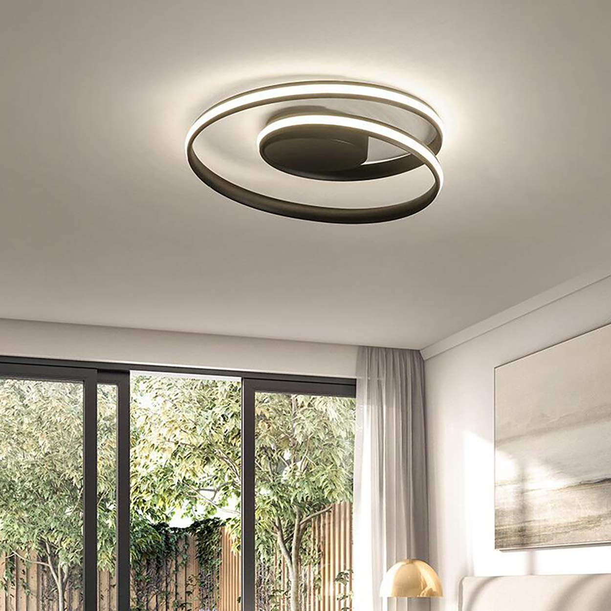 NQCT Spiral LED Ceiling light, adjustable light pendant light Modern ceiling chandelier, with remote control,Black,46cm