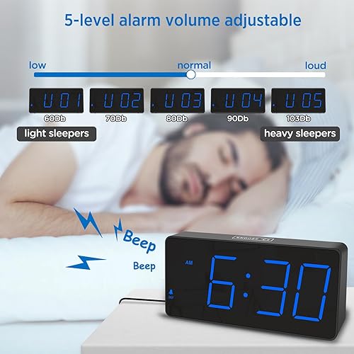 Miniatura 54 de Peakeep Reloj digital, reloj despertador alimentado por batería para dormitorios, esfera de espejo, números grandes, 6 atenuadores para personas Aqua