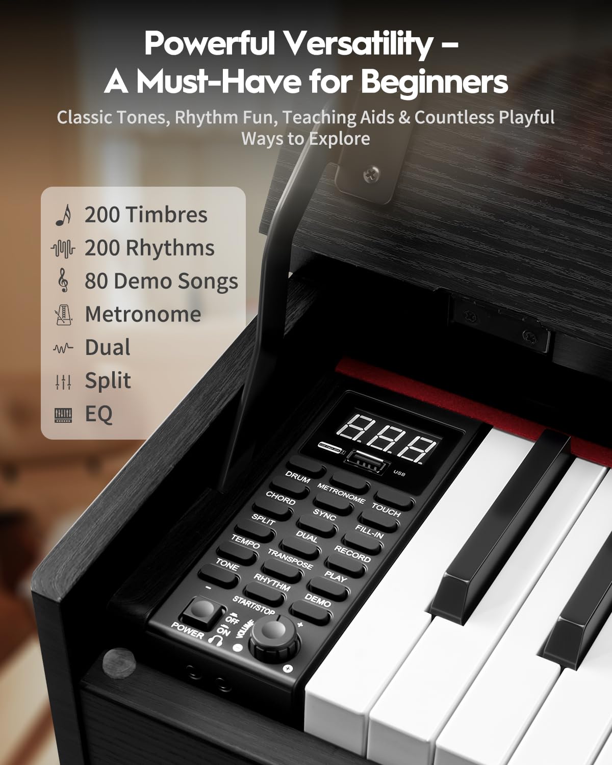 STRICH Pianoforte digitale a 88 tasti, tastiera completamente ponderata con azione a martello, tastiera per pianoforte elettrico con supporto per mobili, cuffie, tre pedali, nero classico, SDP-500