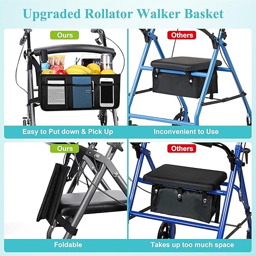 Miniatura 5 de Cesta para andador Dotday con porta copa, accesorios para andador fáciles de usar, bolsa de almacenamiento plegable, nunca se vuelca