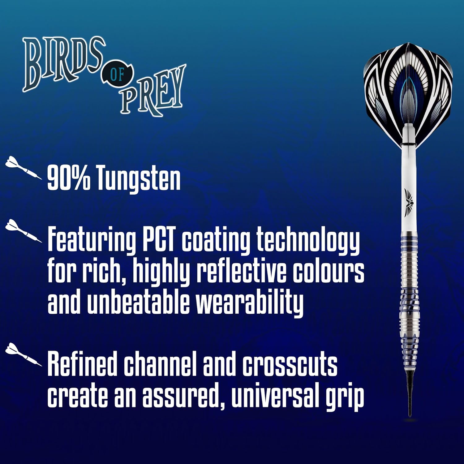 Shot! Darts Soft Tip, Birds of Prey Falcon (19g), 90% Tungsten Barrel, Front Weighted, Handcrafted Professional Dart Set & Flights Made in New Zealand, Plastic Tip for Electronic Dartboard