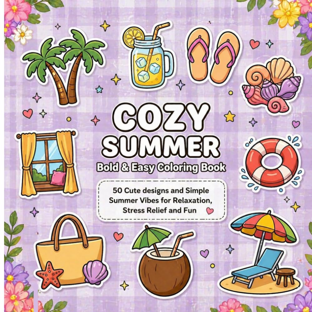 Cozy Summer Bold and Easy Coloring Book: Cute and Simple Summer Vibes for Relaxation, Stress Relief and Fun (The Cozy Summer Vibes Series)