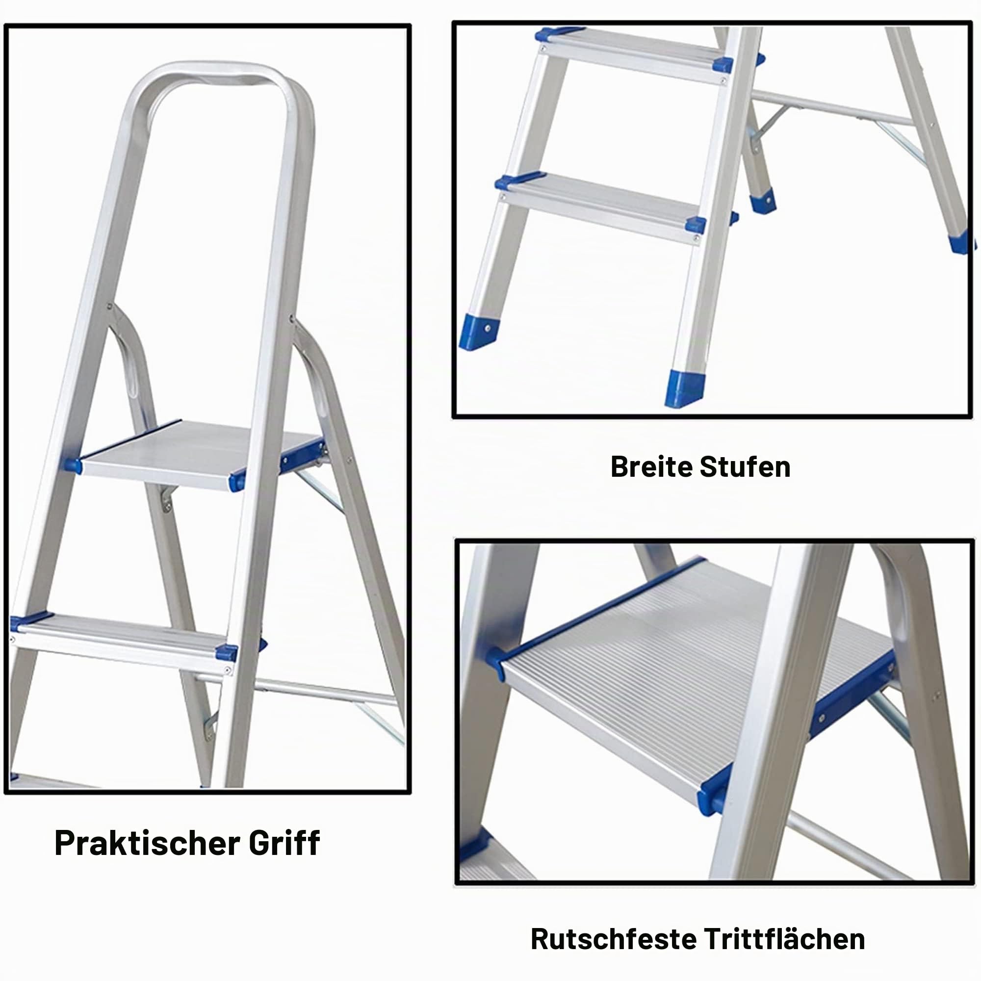 TREPPE Leiter aus Aluminium, zusammenklappbar, leicht, 3 Stufen