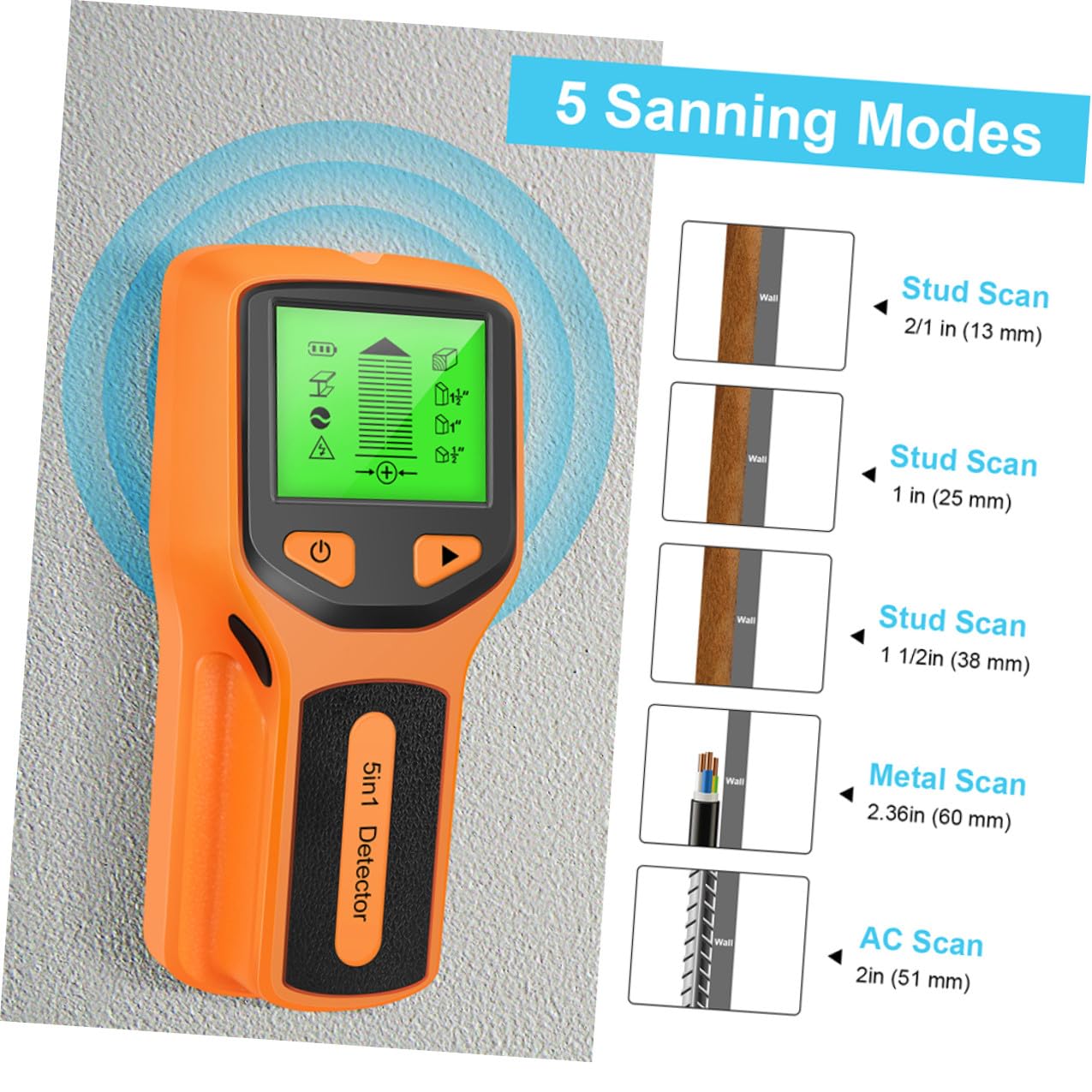 Détecteur de Métaux Mural Écran LCD, pour Bois, Métal et Fils Électriques, Scanner Mural ABS pour Travaux de Bricolage Maison