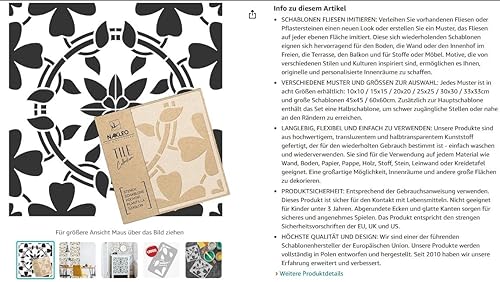 Miniatura 7 de NAKLEO - Plantilla de plástico reutilizable para azulejos, flores de manresa, diseño geométrico marroquí, bloque de pavimento, piso de hormigón,