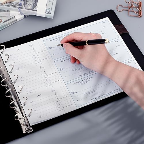 Miniatura 4 de Antner Carpeta de cheques de negocios de 7 anillos para cheques comerciales, capacidad de 600 cheques, cubierta de piel sintética con bolsa de