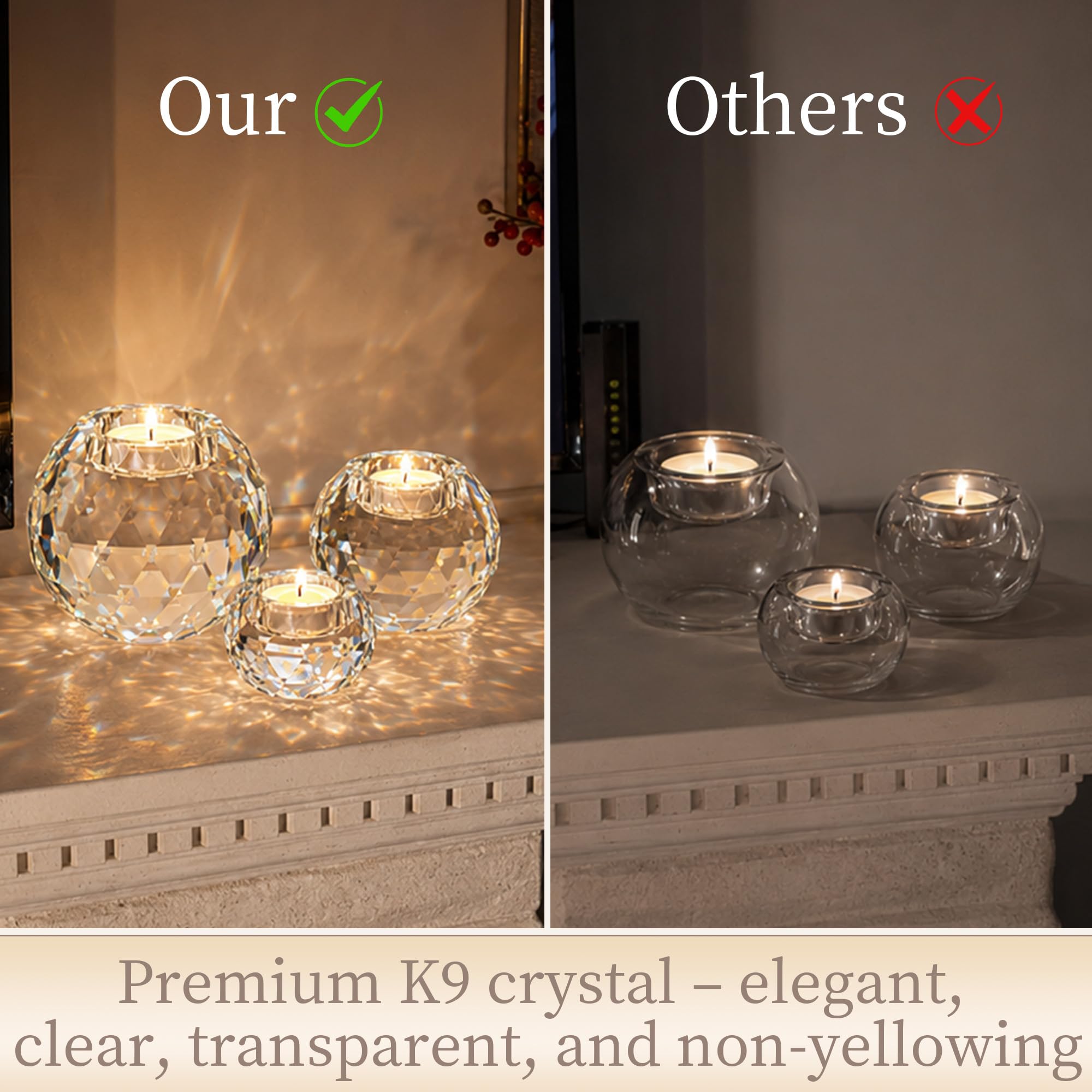 Sziqiqi Teelichthalter Kristall Deko Tisch: Stilvolle Kerzenständer 3er Set | Kugelförmige, Schwere Kerzenhalter, für Teelicht, für Wohnzimmer, Esszimmer, Hochzeit, Weihnachten, Geschenk, Meditation