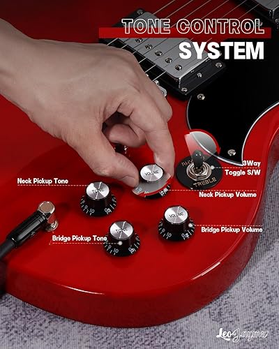 Vista 27 de Leo Jaymz Guitarra eléctrica de cuerpo sólido de 39 pulgadas, cuerpo de madera de álamo, cuello de arce y diapasón de madera de laurel (negro)