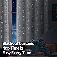 Vista 78 de BGment Room Darkening Curtains 95 Inches Long, Grommet Thermal Insulated Blackout Curtains with Wave Line and Dots Printed for Bedroom, 2 Panels