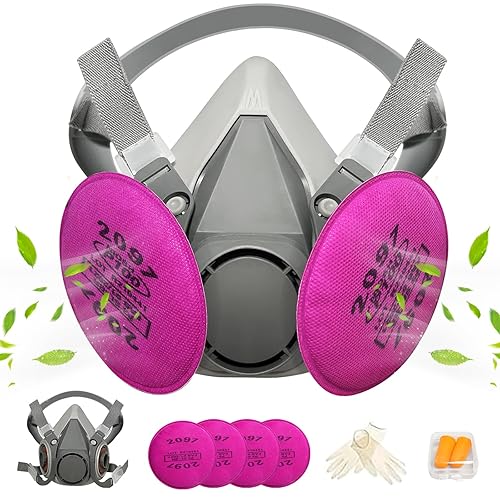 STARBST Máscara de pintura de media cara con respirador, máscara respiradora con 4 piezas (2 pares) 2097 filtros y tapones para los oídos, perfecta